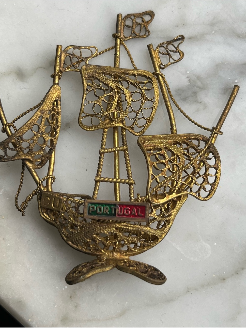 Vintage Portugal Gold Filigree Sailboat Accent - Decorative Home Accent
